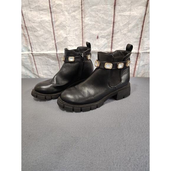 Madden Girl 4 Honeyy Platform Chunky Heel Gem Pull On Chelsea Boots Black - Picture 2 of 11